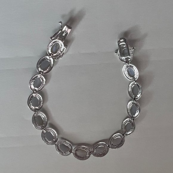 FAS 925 Silver White Agate Stone Cabochon Bracelet - Picture 5 of 11